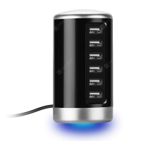 Universal 6-Port Desktop USB Hub Charging Station Tower with Smart Identification Technology