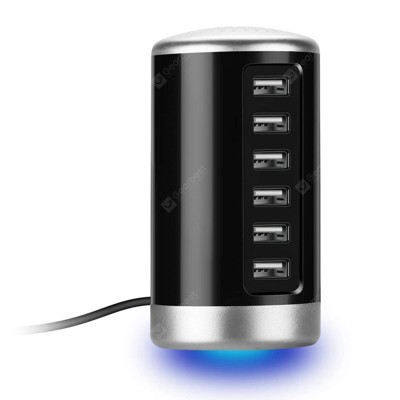 Universal 6-Port Desktop USB Hub Charging Station Tower with Smart Identification Technology