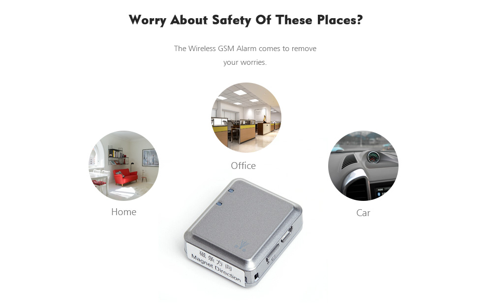 V13 Wireless Smart GSM Alarm Mini Door Magnetic Burglar Alarm Remote Monitoring GPS Tracker- Silver