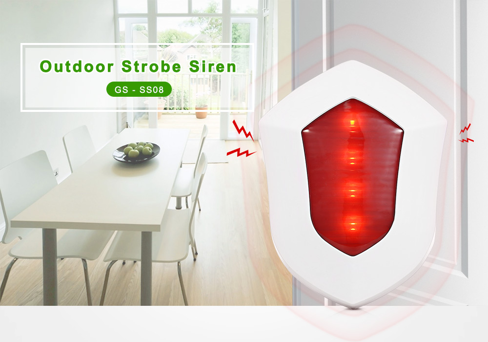 GS - SS08 110dB Wireless Outdoor Strobe Siren Home Alarm Security Adjustable Volume- Red EU Plug