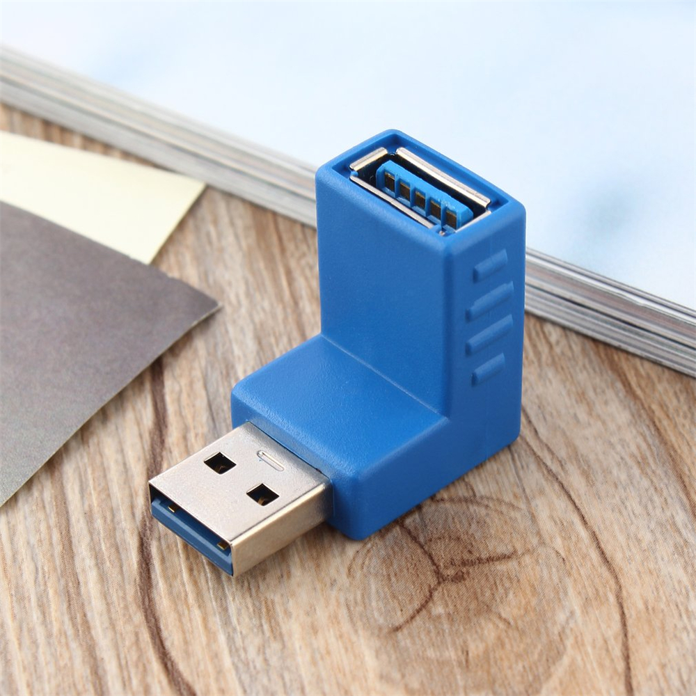 USB 3.0 Male To Female 90 Degree Adapter Plug Converter for PC- Blue