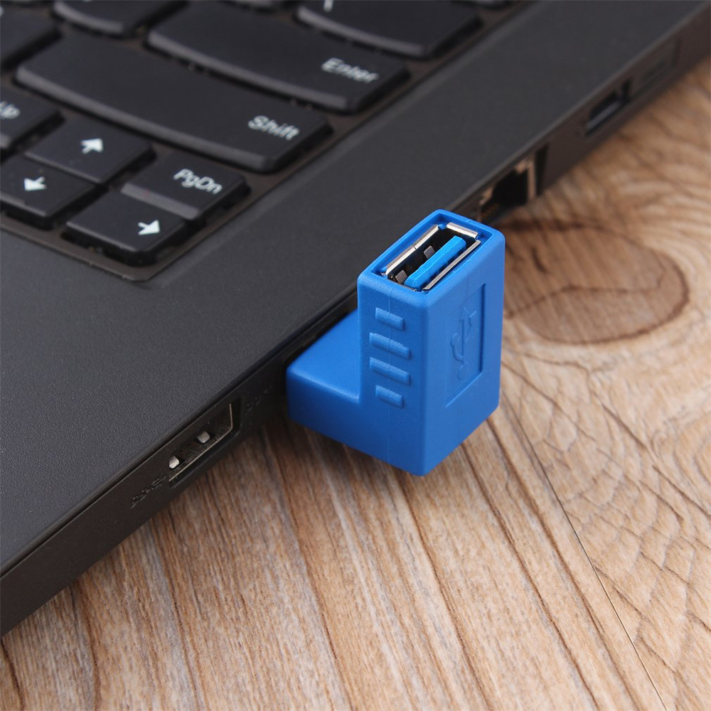 USB 3.0 Male To Female 90 Degree Adapter Plug Converter for PC- Blue