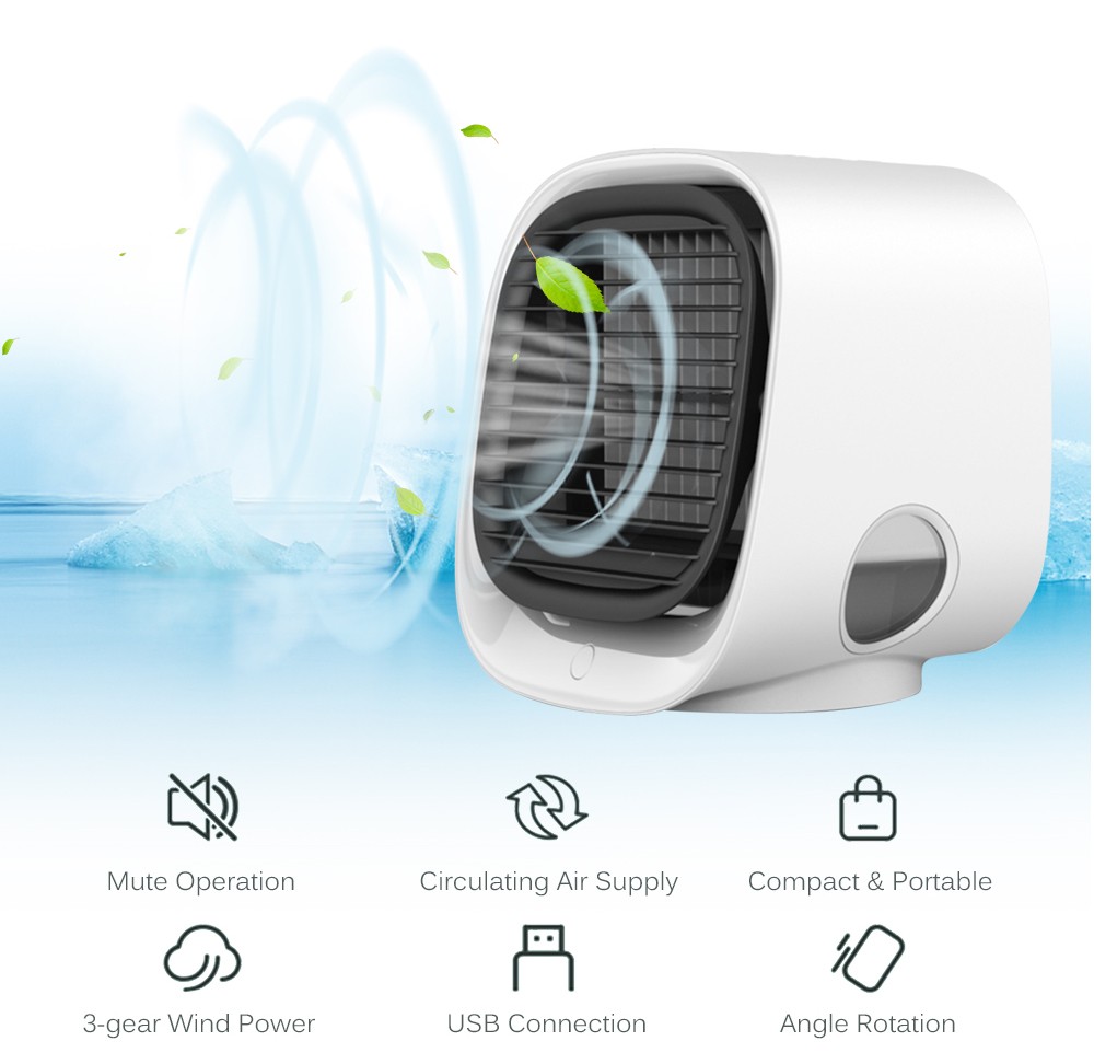 A201 USB Water Cooling Fan Humidifier Purifier Air Cooler Mini Desktop Air Conditioning Fan with Night Light Multifunctional Summer - White