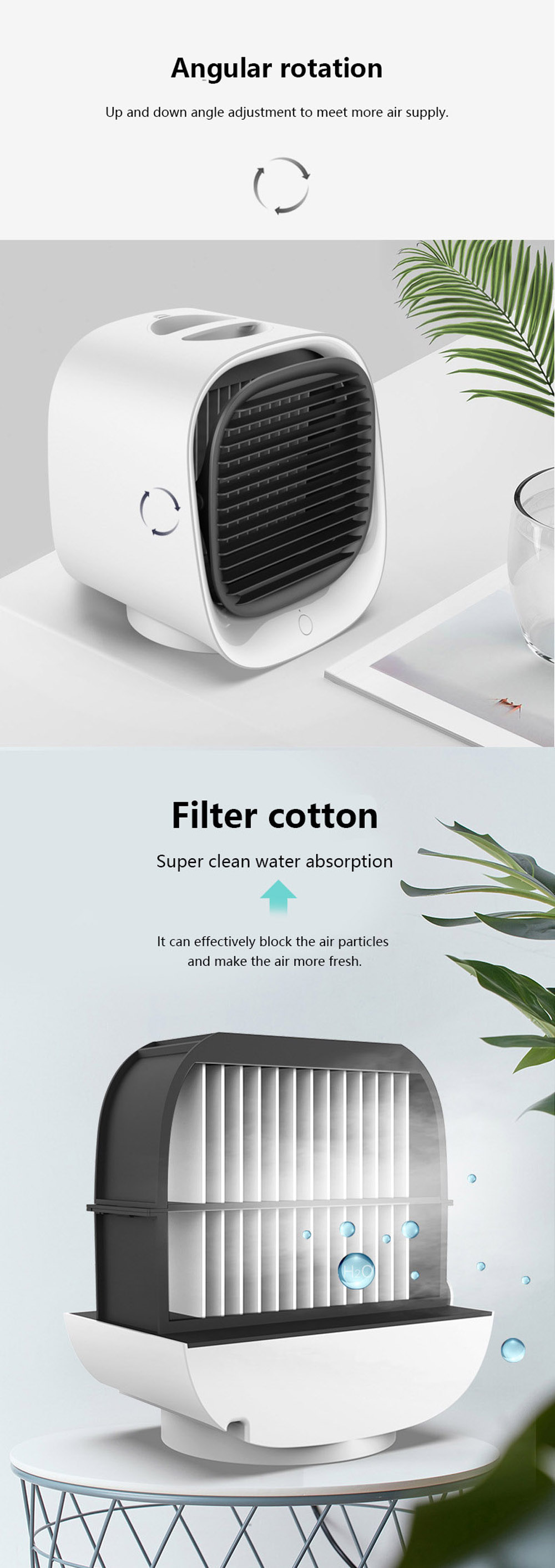 A201 USB Water Cooling Fan Humidifier Purifier Air Cooler Mini Desktop Air Conditioning Fan with Night Light Multifunctional Summer - White